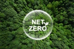 Net zero and carbon neutral concept.Net Zero text in bubbles with forest. for net zero greenhouse ga