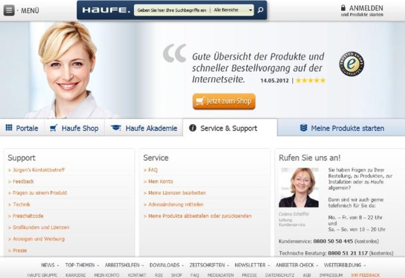 Neue Startseite der haufe.de - Service