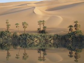 Oase, Mandarasee im Erg Ubari, Sahara, Libyen