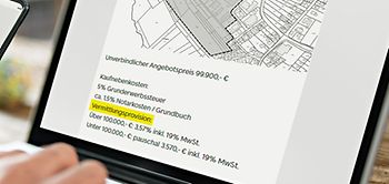 Online-Anzeige mit Schriftzug Vermittlungsprovision
