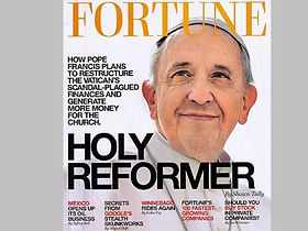 Papst Franziskus auf Fortune-Cover, grauer Hinetgrrund