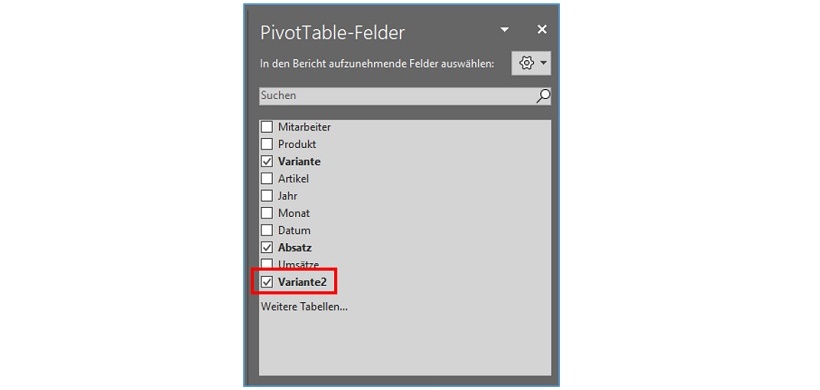Pivot-Tabelle in Excel mit Varianten