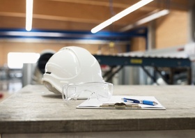 Arbeitsschutz - Helm und Schutzbrille