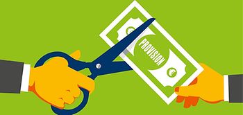 Schere schneidet einen Provisionsschein durch - Maklerprovision