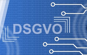 Schriftzug DSGVO auf Binärcode und Vernetzungssymbolen