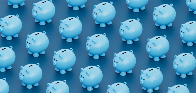 Computer graphics blue piggybanks theme. Cute pigs arranged into mesh pattern. Symbol of saving mone