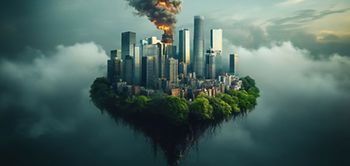 Stadt auf grüner Waldwolke