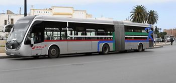 Stadtbus auf der Straße in südlicher Stadt