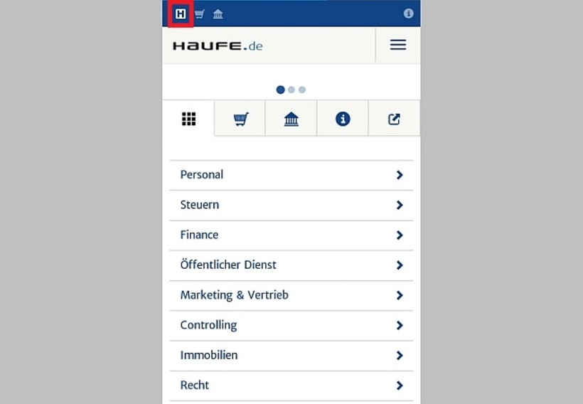 Die Startseite der Haufe-Themenportale in der Smartphone-Ansicht