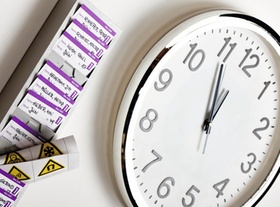 Stechuhr, Zeitkontokarten, kleine Warnschilder