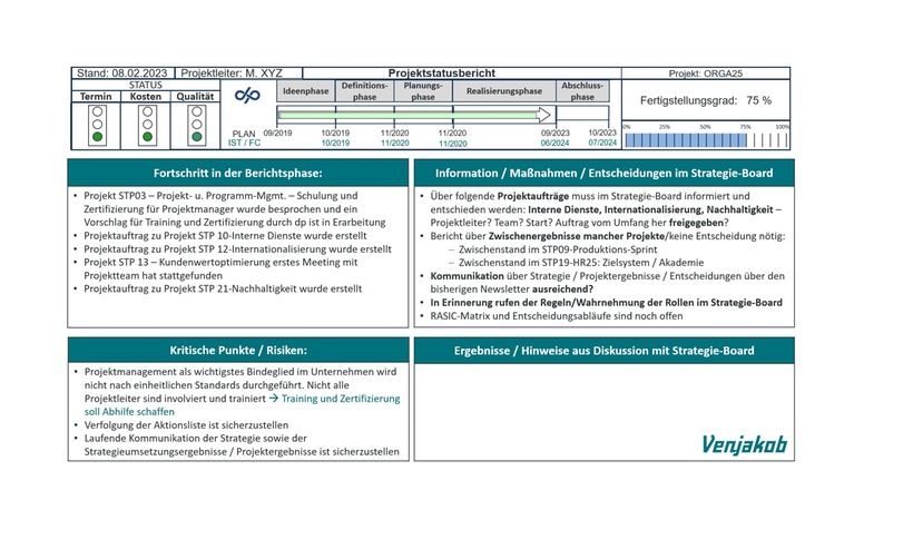 Projektstatusbericht Venjakob GmbH & Co. KG