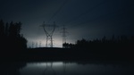 High voltage electric line at night. Electricity supply subject