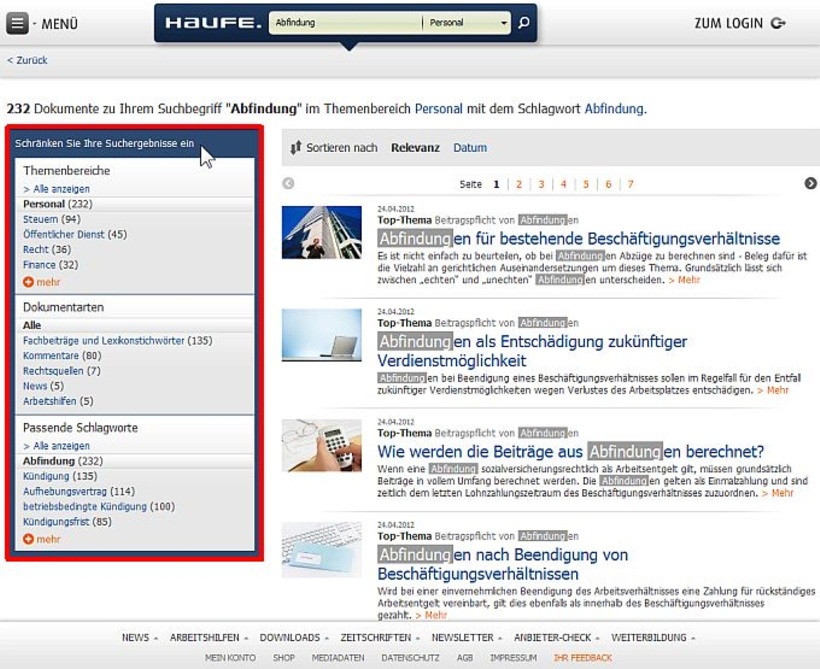 Suchtreffer weiter einschränken