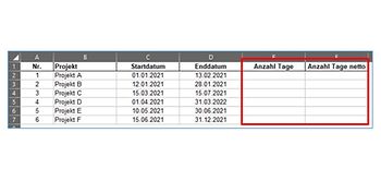 TAGE und NETTOARBEITSTAGE in Excel