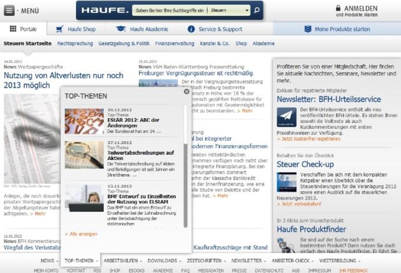 Top-Themen bekommen eigenen Menüpunkt