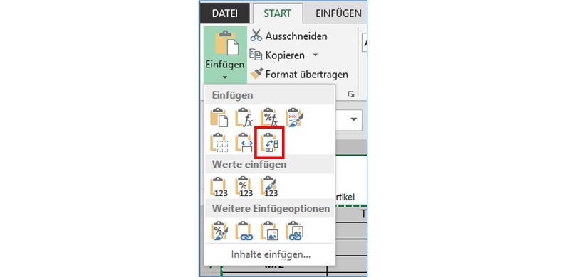 Transponieren in Excel