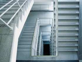 High angle view of a winding staircase