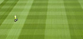 Fußball Fußballrasen Rasenmäher Platzwart