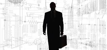 Umriss Silhouette eines Manns mit Aktenkoffer