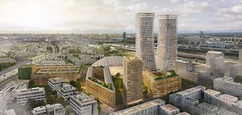 Visualisierung Zwllingstürme München Areal Paketposthalle 