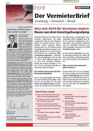 Der Vermieterbrief mit den Vermieterthemen Januar 2019 | VermieterBrief