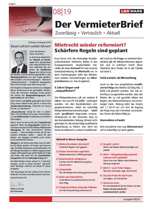 Der Vermieterbrief mit den Vermieterthemen August 2019 | VermieterBrief