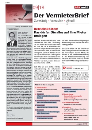 Der Vermieterbrief mit den Vermieterthemen September 2018 | VermieterBrief