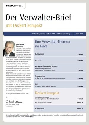Der Verwalterbrief mit den Verwalterthemen im März 2018 | Verwalter-Brief
