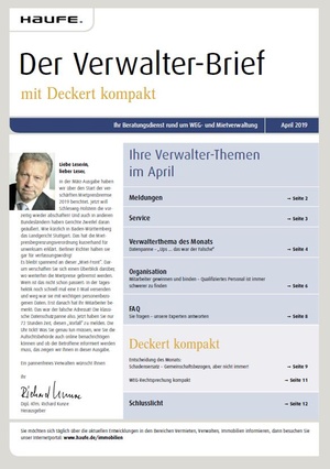 Der Verwalterbrief mit den Verwalterthemen im April 2019 | Verwalter-Brief