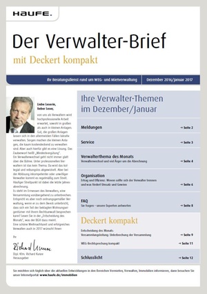 Der Verwalterbrief mit den Verwalterthemen im Dezember 2016 | Verwalter-Brief