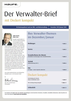 Der Verwalterbrief mit den Verwalterthemen im Dezember 2017 | Verwalter-Brief