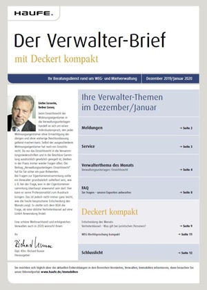 Der Verwalterbrief mit den Verwalterthemen im Dezember 2019 | Verwalter-Brief
