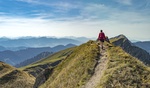 nice senior woman, hiking in fall, autumn  on the ridge of the Nagelfluh chain near Oberstaufen, All