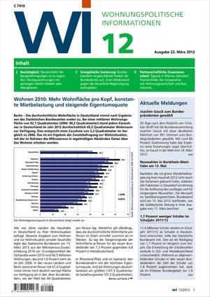 Wohnungspolitische Informationen Ausgabe 12/2012 | Wohnungspolitische Information