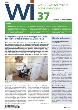 Wohnungspolitische Informationen Ausgabe 37/2012 | Wohnungspolitische Information