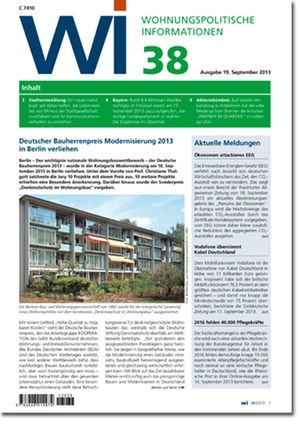 Wohnungspolitische Information Ausgabe 38/2013 | Wohnungspolitische Information