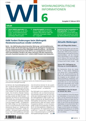 Wohnungspolitische Informationen Ausgabe 6/2012 | Wohnungspolitische Information