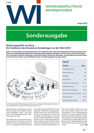 WI Sonderausgabe zur Bundestagswahl 2013 | Wohnungspolitische Information