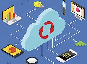 Wolke die von verschiedenen mobilen devices und icons umgeben ist