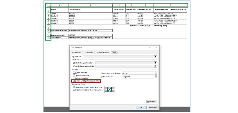 Zeilen- und Spaltenüberschriften in Excel