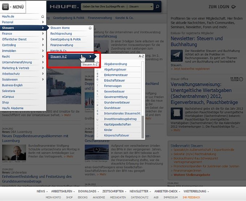 Zugang über Themen von A bis Z