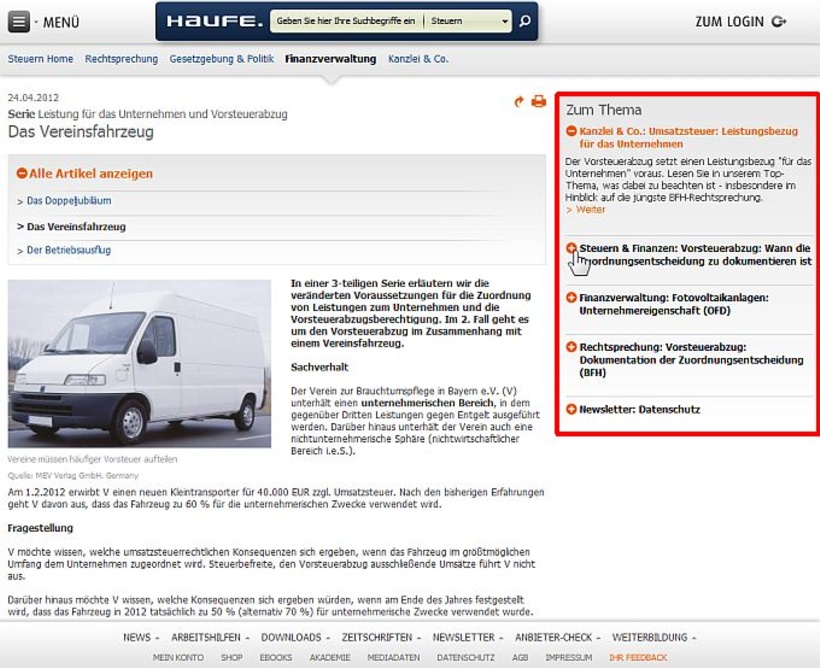 "Zum Thema-Box" enthält verwandte Beiträge