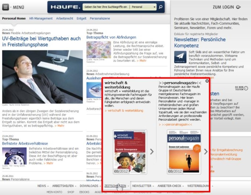 Zusätzliche Navigation im Fußbereich